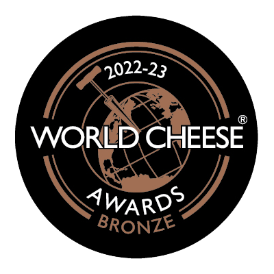 World Cheese Awards 2022-23 Silver award with globe and silver details.